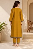 Set of 2: Zariya Sunehri Mustard Cashmilon Kashmiri Embroidered Lace Phiran & Pant Set - Free Size