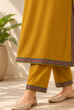 Set of 2: Zariya Sunehri Mustard Cashmilon Kashmiri Embroidered Lace Phiran & Pant Set - Free Size