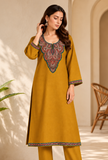 Zariya Mustard Cashmilon Kashmiri Embroidered Lace Straight-Fit Phiran - Free Size