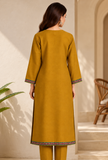 Zariya Mustard Cashmilon Kashmiri Embroidered Lace Straight-Fit Phiran - Free Size