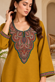 Zariya Mustard Cashmilon Kashmiri Embroidered Lace Straight-Fit Phiran - Free Size
