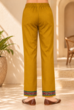 Zariya Mustard Cashmilon Straight-Fit  with Kashmiri Lace Pants With Pockets