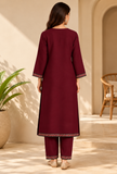 Set of 2: Aafreen Wine Maroon Cashmilon Kashmiri Embroidered Lace Phiran & Pant Set - Free Size
