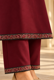 Set of 2: Aafreen Wine Maroon Cashmilon Kashmiri Embroidered Lace Phiran & Pant Set - Free Size