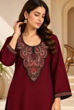 Aafreen Maroon Straight-Fit Cashmilon Kashmiri Embroidered Lace Phiran - Free Size