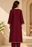 Aafreen Maroon Straight-Fit Cashmilon Kashmiri Embroidered Lace Phiran - Free Size