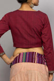 Maroon  crop top with Thai woven sleeves