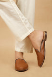 Caramel Brown Cruelty Free Leather Sliders Jutti- For Men
