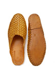 Cream Braided Pure Leather Open Loafers- For Men
