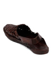 Burgundy Brown Braided  Pure Leather Kolhapuri Sandals- For Men