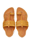 Samaksh Beige Pure Leather Kolhapuri Flats- For Men