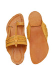 Samaksh Beige Pure Leather Kolhapuri Flats- For Men