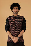 Black Ajrakh Print Cotton Sleeveless Nehru Jacket With Pockets