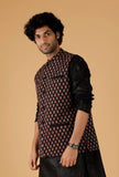 Black Ajrakh Print Cotton Sleeveless Nehru Jacket With Pockets