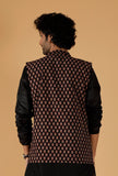 Black Ajrakh Print Cotton Sleeveless Nehru Jacket With Pockets