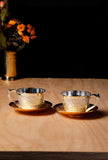 Set Of 2: Brass Silver Finish Hand Carved Cup - Saucer