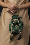 Bottle Green Velvet Potli Bag