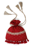Sneh Crimson Red Block Print Cotton Potli Bag