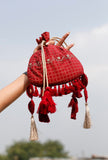 Scarlet Red Block Print Cotton Potli Bag