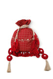 Scarlet Red Block Print Cotton Potli Bag