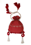 Scarlet Red Block Print Cotton Potli Bag