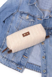 Frost White Sleek Rafia Weave Pouch Bag