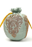 Sea Green Dupion Silk Potli with Yellow Strings
