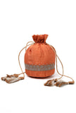 Tangerine Orange Dupion Silk Potli with Beige Strings