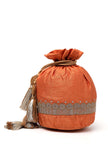 Tangerine Orange Dupion Silk Potli with Beige Strings