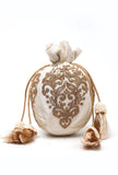 White Dupion Silk Potli with Gold Strings