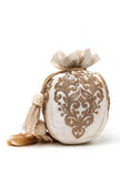 White Dupion Silk Potli with Gold Strings