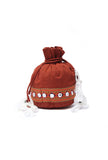 Rust Red Cotton Mirror Tassels Potli