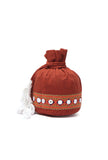 Rust Red Cotton Mirror Tassels Potli