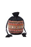 Pebble Black Cotton Mirror Tassels Potli