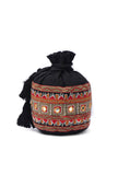 Pebble Black Cotton Mirror Tassels Potli