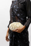 White and Golden Embellished Clutch Bag