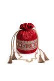 Red Velvet Tila Embroidery Potli
