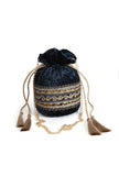 Auster Blue Velvet Tila Embroidery Potli