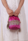 Rose Pink Velvet Tila Embroidery Potli