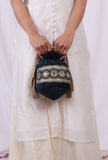 Dark Blue Velvet Tila Embroidery Potli