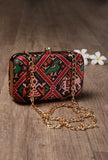 Tia Black & Multi Patola Print Rectangular Box Clutch