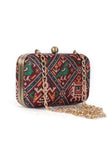 Anya Maroon, Blue & Multi Patola Print Rectangular Box Clutch