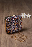 Leela Blue & Multi Patola Print Square Box Clutch