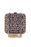 Leela Blue & Multi Patola Print Square Box Clutch