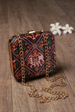 Parisa Maroon, Blue & Multi Patola Print Square Box Clutch