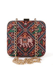 Parisa Maroon, Blue & Multi Patola Print Square Box Clutch