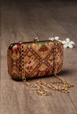 Azalea Golden & Multi Patola Print Rectangular Box Clutch