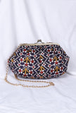 White, Blue & Multi Silk Patola Print Clutch