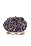 White, Blue & Multi Silk Patola Print Clutch