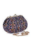 White, Blue & Multi Silk Patola Print Clutch